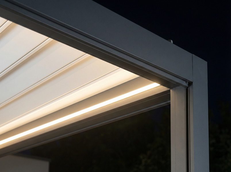 Iluminación LED perimetral integrada en una pérgola CERCA
