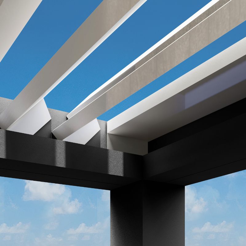 Detalle de lamas orientables de una pérgola bioclimática CERCA